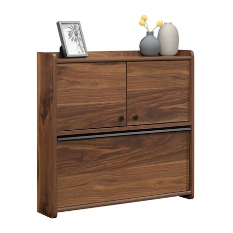 Sauder Harvey Park Wall Desk, Grand Walnut Finish - Walmart.com - Walmart.com Hidden Desk In Living Room, Hideaway Desk, Floating Wall Desk, Hidden Desk, Space Bedding, Wall Mounted Desk, Floating Desk, Desk In Living Room, Writing Utensils