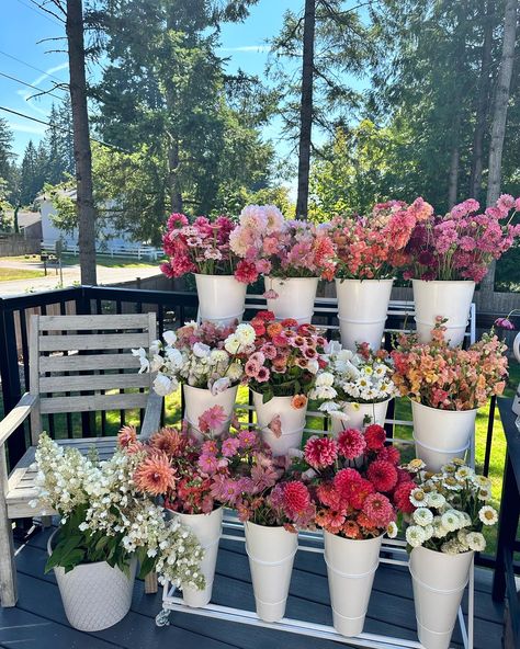 Love Is In Bloom Bridal Shower Table Decor, Florist Pop Up Shop, Bridal Shower Flower Bouquet Bar, Flower Market Party Theme, Bouquet Bar Set Up, Flower Cart Bridal Shower Ideas, Floral Theme Birthday Party For Women, Flower Arranging Party Ideas, Bloom Party Theme