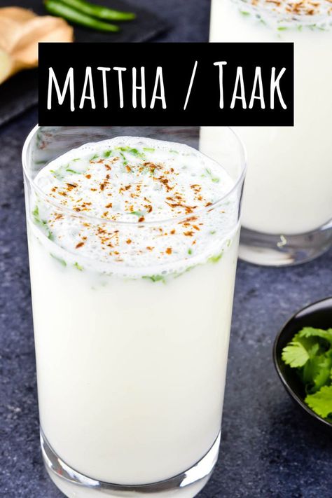 Mattha or Taak (also known as Plain Chaas) is Indian spiced buttermilk. Use this recipe to make this Indian summer drink in just 3 minutes! #mattha #taak #chaas #chaach #buttermilk #spicedbuttermilk #summerdrink #indiandrinks #drinkrecipes Indian Picnic, Buttermilk Recipe, Indian Drinks, White Drinks, Spiced Butter, Buttermilk Recipes, Green Chilli, Summer Drink, Milk Recipes