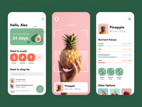 Healthy Eating App by Olha Vdovenko Diet App Design, Healthy Food App Design, Nutrition App Ui Design, Healthy Food App, Food Tracker App, Lifestyle App, Desain Ux, Health App Design, Diet App