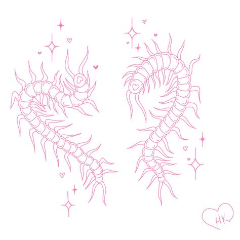 Centipede Tattoo Outline, Centipede Tattoo Around Arm, Centepide Art, Y2k Simple Tattoo, Simple Centipede Tattoo, Centipede Tattoo Stencil, Heart Centipede Tattoo, Cute Centipede Tattoo, Centipede Stencil