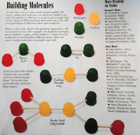 Teaching with TLC: 10 ways to make physical science FUN! Candy Molecule Cards, Building Molecules Activity, Building Molecules With Candy, Apologia Physical Science, Physical Science Activities, Physical Science Lessons, High School Chemistry, 7th Grade Science, Teaching Chemistry