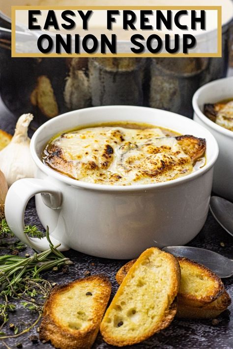 French Onion Soup is such a classic soup. This French Onion Soup Recipe is perfect for a simple weeknight family meal. You might think no one would eat a bowl full of onions, but this robust soup will have them coming back for more and requesting it often. Rich And Simple French Onion Soup, Easy Homemade French Onion Soup, French Onion Soup Food Network, Stovetop French Onion Soup, Simple Onion Soup, French Onion Soup Chicken Broth, Nyt French Onion Soup, French Onion Soup Small Batch, Low Sodium Onion Soup