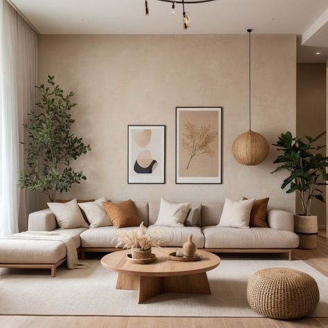 Japandi Living Room Decor, Minimal Home Decor Living Room, 20m2 Living Room, Urban Contemporary Interior Design, Dark Beige Couch Living Room, Living Room Inspiration Scandinavian, Japandi Living Room Ideas, Light Beige Couch Living Room, Neutral Warm Living Room