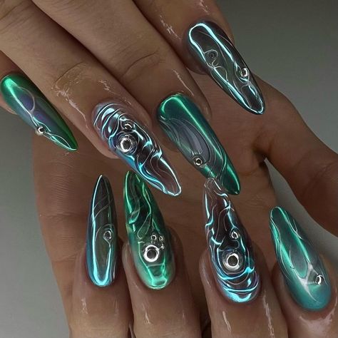 Alien Nails, Galaxy Nail Art, Green Electric, Nail Techniques, Grunge Nails, Get Nails, Nail Art Ideas, Fire Nails, Creative Nails