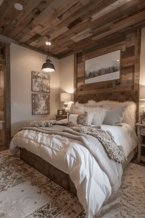 modern farmhouse bedroom Country Bedroom Design, Modern Rustic Bedrooms, Rustic Farmhouse Bedroom, Distressed Wood Furniture, Modern Farmhouse Bedroom, French Country Farmhouse, Chic Farmhouse, Farmhouse Bedroom Decor, Farmhouse Bedroom