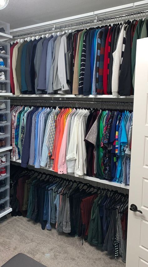 Men’s Closet Organize, Men’s Closet Ideas, Unique Closet Ideas, Mens Closet Ideas, Mens Wardrobe Closet, Closet Room Ideas Bedrooms, Closet Organization Ideas Bedroom, Men Closet Ideas, His And Hers Closet