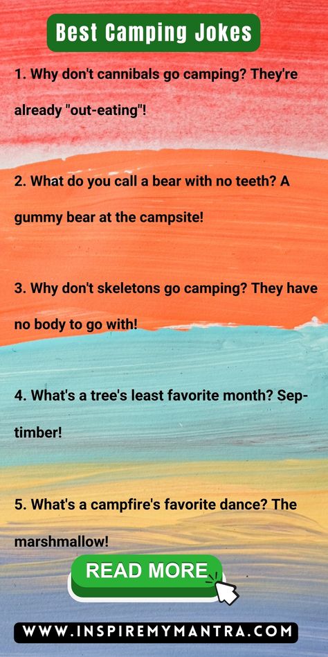 Best Camping Jokes Camping Jokes, Camp Vibes, Around The Campfire, Camping Humor, One Liner, To Laugh, Go Camping, Outdoor Adventures, Campfire