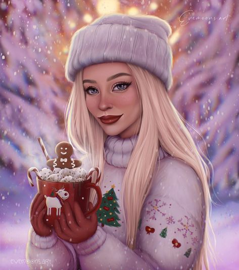 Christmas Characters, Christmas Cartoons, Christmas Drawing, Illustration Girl, Girls Illustration, Girls Cartoon Art, Holiday Art, Digital Art Girl