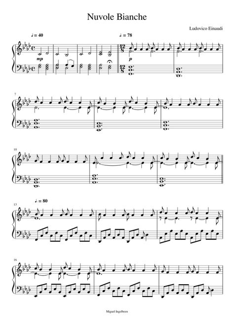 Nuvole Bianche Sheet Music  Check more at https://freepikpsd.com/nuvole-bianche-sheet-music/1390676/ Piano Classes, Ludovico Einaudi, Best Piano, Classical Piano, Sheet Music For Piano, Piano Songs, Piano Tutorial, Piano Chords, Learn Piano