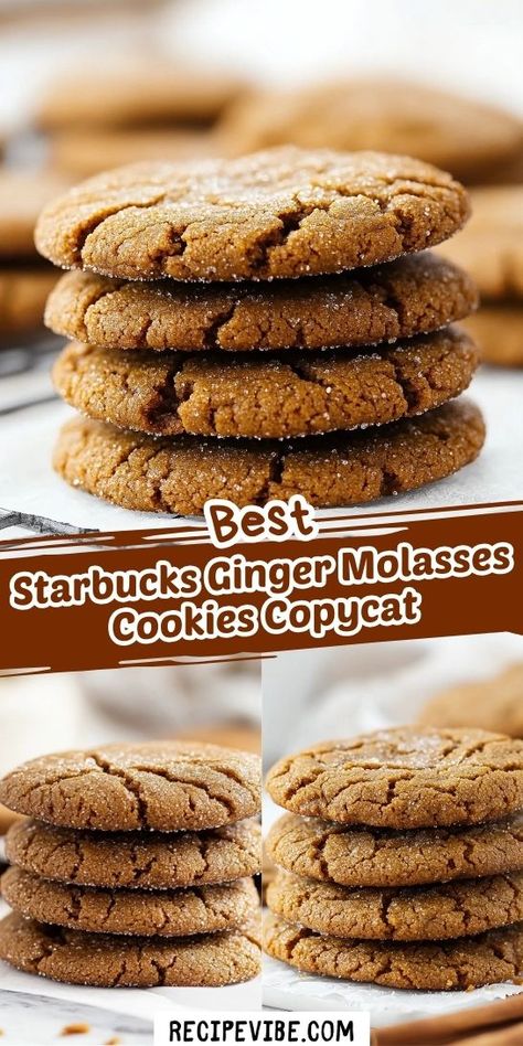 Who can resist the warm, spicy aroma of ginger molasses cookies during the holiday season? This copycat recipe brings Starbucks' festive treats right to your kitchen. Perfect for sharing at Christmas gatherings, be sure to save this delightful recipe for your holiday baking adventures! Starbucks Molasses Cookie Recipe, Spicy Ginger Cookies, Ginger Spice Cookies, Ginger Cookies Christmas, Starbucks Cookies, Ginger Cookie Recipes, Chewy Molasses Cookies, Molasses Cookies Recipe, Ginger Molasses