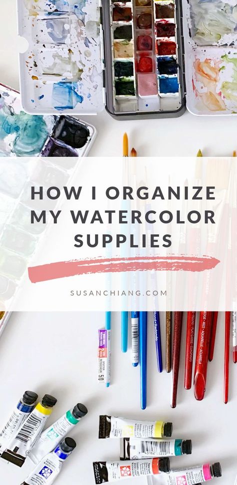 How I Organize My Watercolor Supplies Tbhk Eyes, Hanako Aesthetic, Best Watercolor Paper, Paint Organization, Watercolor Supplies, Art Supplies Storage, Paintings Tutorials, Art Studio Organization, Winsor And Newton Watercolor