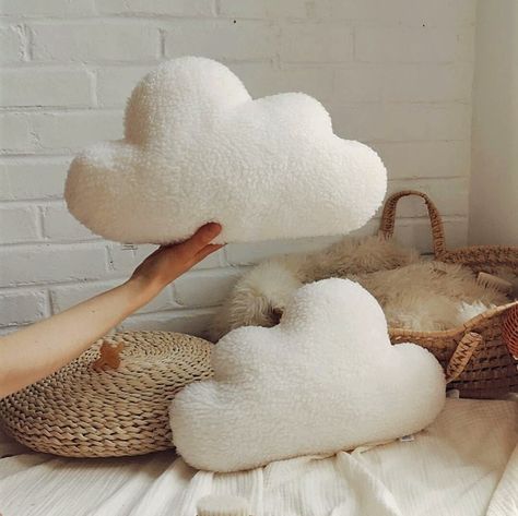 Big Cute Pillows, Cloud Shaped Pillow, Clouds For Nursery, Cute Cushions Bedrooms, Diy Cloud Pillow, Cute Decorative Pillows, Sherpa Bedroom, Cloud Nursery Ideas, Playroom Cushions