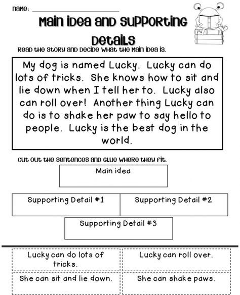 Main Idea Third Grade, Main Idea Kindergarten, Main Idea Lessons, Reading Main Idea, Main Idea And Supporting Details, Third Grade Worksheets, Teaching Main Idea, Main Idea Worksheet, Arts Students