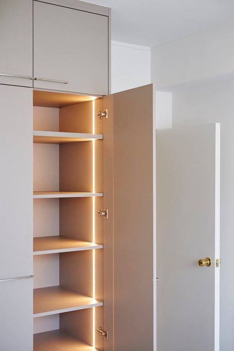 Light In Wardrobe Closet Ideas, Closet Cabinet Lighting, Profile Light In Wardrobe, Wardrobe With Led Lights, Light In Closet, Wardrobe Led Lighting, Wardrobe Lighting Ideas, Lighted Wardrobe, Closet Led Lights