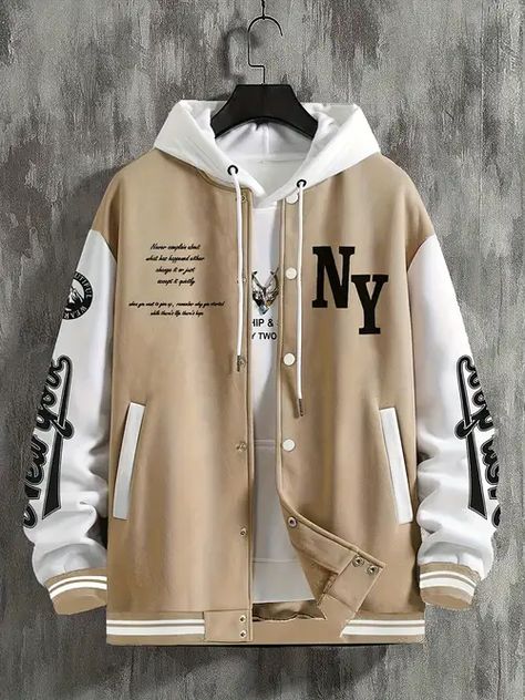 Men's Varsity Jacket Casual Jacket - Temu Netherlands Varsity Jacket Outfit, Street Style Outfits Casual, Graphic Jackets, Trendy Boy Outfits, Stylish Hoodies, Shoes Outfit Fashion, Dope Outfits For Guys, Varsity Jacket Men, Tactical Clothing