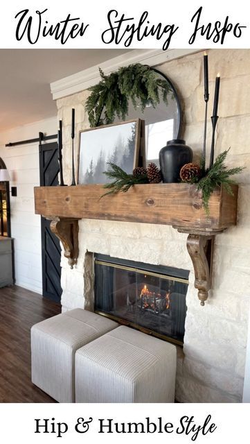 After Christmas Decor, Decor After Christmas, Farmhouse Mantle Decor, Farmhouse Fireplace Decor, Cozy Winter Decor, Fireplace Mantle Decor, Fireplace Mantel Decor, Winter Decorations Diy, Front Porch Christmas Decor Ideas