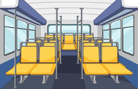 Bus interior with empty yellow seats School Bus Cartoon, Inside The Bus, Bus Seat, Bus Drawing, Bus Cartoon, Bus Interior, Black Art Pictures, Cartoon Background, Bus Stop