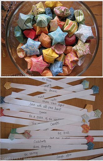 Star origami with little positive note inside - attach to birthday gifts, slip into lunch boxes, tuck under pillows, etc. Star Origami, Diy Fan, Origami Stars, Paper Stars, Origami Tutorial, Origami Art, Paper Folding, Origami Crafts, Origami Paper