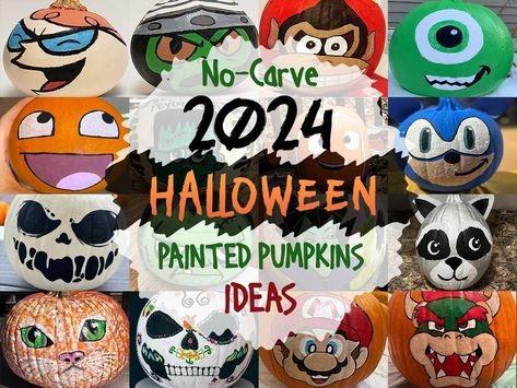 100+ No Carve Painted Pumpkin Ideas for Halloween 2024 - Designbolts Sonic Pumpkin Painting Ideas, Cute Decorated Pumpkins, Pumpkin Painting Ideas Animals, Ufo Pumpkin Decorating, Minecraft Pumpkin Painting, Skeleton Painted Pumpkin, Marvel Pumpkin Painting, Chucky Pumpkin Painting, Horror Pumpkin Painting