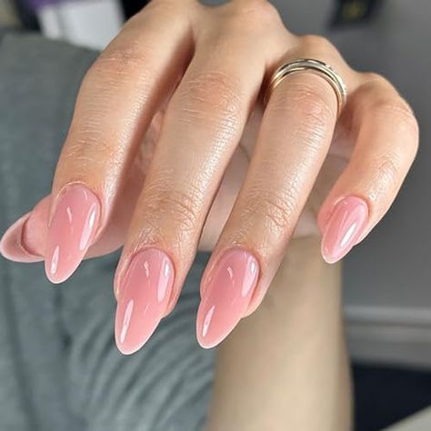 Basic Natural Nails, Soft Girl Nail Ideas, Ganpati Nails, Natural Pink Almond Nails, Almond Pink Nails Design, Light Pink Almond Acrylic Nails, Pink Nude Almond Nails, Peach Nude Nails, Nude Pink Almond Nails