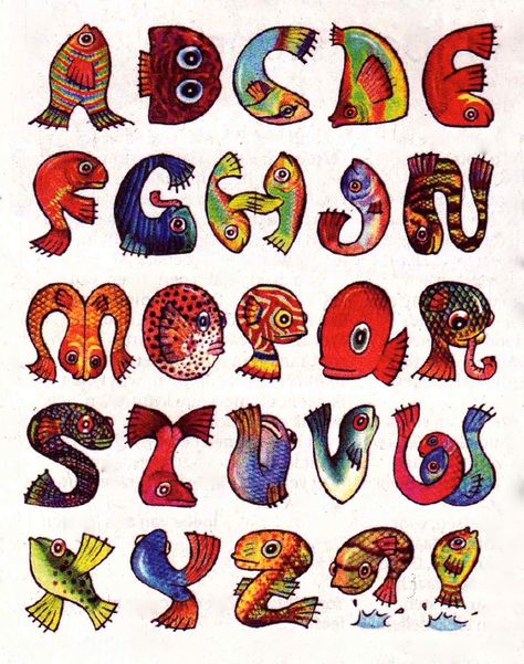 Bug Alphabet, Funky Alphabet, Fish Font, Fish Alphabet, Typography Alphabet, Food Fish, Arte Inspo, Alphabet Art, Gcse Art