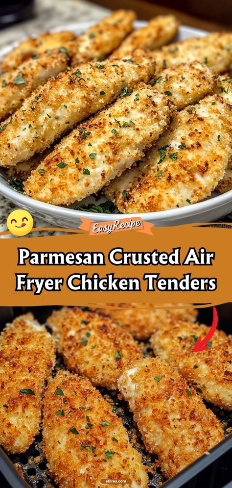 Parmesan Crusted Air Fryer Chicken Tenders offer a crispy, cheesy coating with juicy, tender meat inside. These chicken tenders are a healthier alternative to fried ones, perfect for a quick, delicious meal or snack. #AirFryerCooking #ParmesanChicken #HealthySnacks Healthy Fun Meal Prep, Healthy Air Fryer Chicken Parmesan, Air Fryer Parmesan Crusted Chicken Tenders, Parmesan Chicken Tenders Air Fryer, Chicken Recipe For Air Fryer, Dinner Ideas Air Fryer Chicken, Breadcrumb Chicken Tenders, Chicken Tenderloin Recipes Parmesan, Air Fried Parmesan Crusted Chicken