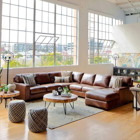 Landmark | Jerome's Furniture Leather Sectional Living Room, Brown Leather Sectional, Modern Leather Sectional Sofas, Italian Leather Sectional Sofa, Modern Leather Sectional, Leather Sectionals, Corner Lounge, Affordable Living Room Furniture, Lounge Suit