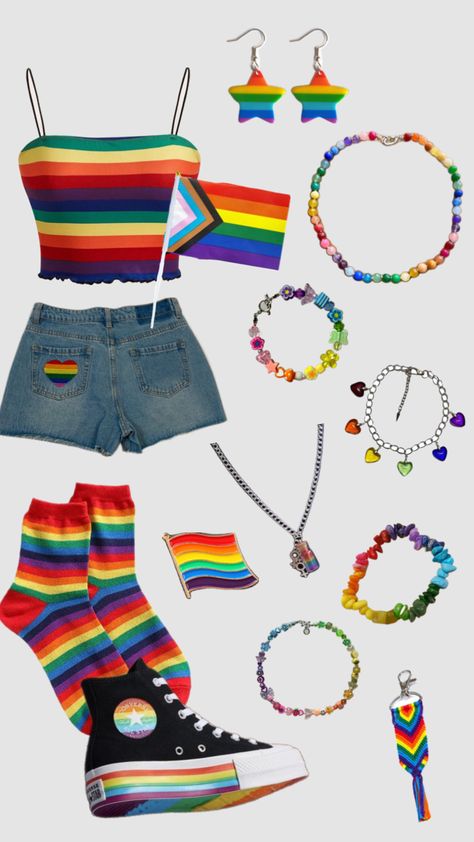 Rainbow Outfit Aesthetic, Non Binary Outfits, Alt Style Outfit, Lgbtq Outfit, Gay Outfits, Silly Clothes, Gay Outfit, Lgbtq Funny, Happy Pride Month