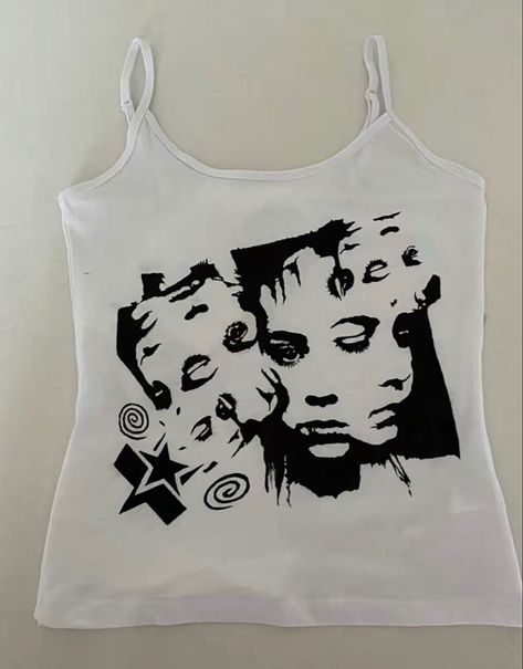 Drawing On Tank Top, Alt Shirt Designs, Diy Tshirt Painting Ideas, Customizing Clothes, Tank Tops Diy, Plain White Shirt, Paint Shirts, Diy Tops, Graphic Tank Tops