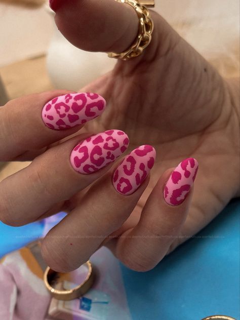 Pink Nail Patterns, Pink Leopard Nails Almond, Leopard Nails Pink, Cheetah Nails Pink, Pink Nails Leopard Print, Pink Leopard Print Nails, Pink Cheetah Print Nails, Pink Animal Print Nails, Hot Pink Leopard Nails