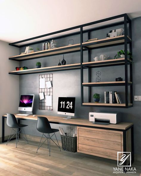 Home Office Layouts, Industrial Home Offices, Modern Home Offices, Home Studio Setup, Small Home Offices, Home Office Setup, Home Office Space, Office Setup, Home Office Organization