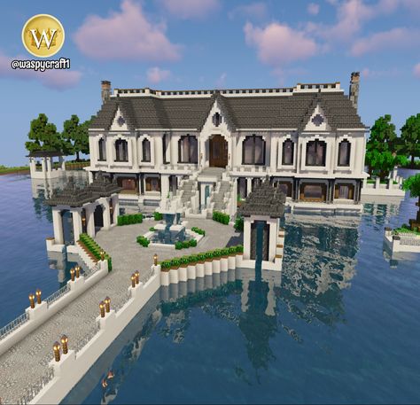 Minecraft House Ideas Mansions, Cute Mansion Minecraft, Super Cool Minecraft Builds, Aesthetic Minecraft Mansion, Minecraft House Ideas Modern Mansion, Minecraft Mansion Tutorial How To Build, Minecraft Mansion Blueprints Floor Plans, Minecraft Building Ideas Mansions, Minecraft House Mansion