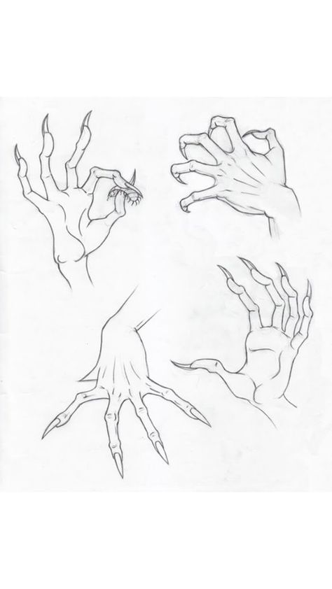 Creepy Arms Drawing, Creature Hands Drawing, Hand With Claws Drawing, How To Draw Monster Hands, Creepy Hand Reference, Demon Claws Drawing Reference, Biting Hand Reference, Demon Hand Drawing, Evil Hands Drawing