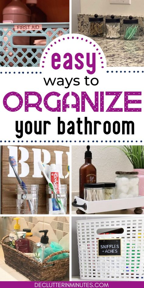 Stay organized with these 10 brilliant ways to organize your bathroom! From mason jar organizers to over-the-tub organizers, you'll get creative and stylish storage solutions that will keep your space clutter-free. Check out these brilliant ways to organize your bathroom and keep all the toiletries in the bathroom looking nice and tidy. #bathroomorganization #bathroomstorage Realistic Bathroom Organization, Bathroom Storage Containers, Aesthetic Bathroom Storage, Toiletries Storage Ideas, Bathroom Product Organization, Organization Ideas For The Bathroom, Dollar Tree Organization Bathroom, Organize Small Bathroom, Bathroom Basket Ideas