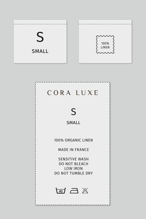 Care Label Design - Luxury Fashion Brand | Cora Luxe Care Label Design, Design Exploration, Clothing Labels Design, Hang Tags Clothing, Hang Tag Design, Create Logo, Fashion Logo Branding, Clothing Packaging, Branding Design Packaging