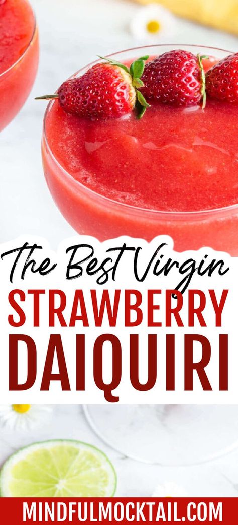 Frozen Strawberry Drinks Nonalcoholic, Mocktail Strawberry Daquiri, Healthy Strawberry Daquiri Recipe, Strawberry Virgin Daquiri Recipe, Fresh Strawberry Daiquiri Recipe, Strawberry Daiquiri Recipe Frozen, Strawberry Daquiri Mock Tail, Drinks With Frozen Strawberries, Homemade Strawberry Daiquiri