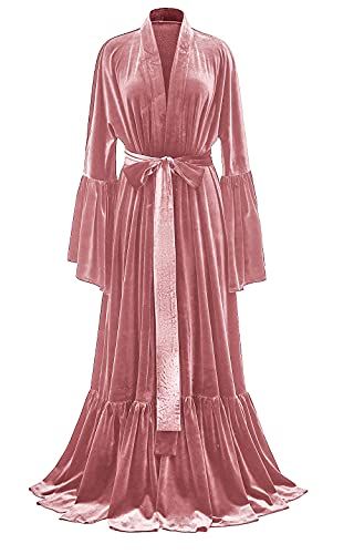 Pink Dressing Gown, Gown Aesthetic, Velvet Sleepwear, Velvet Dressing Gown, Long Flowing Dresses, Velvet Dress Long, Bridal Robe, 40s Fashion, Frocks For Girls