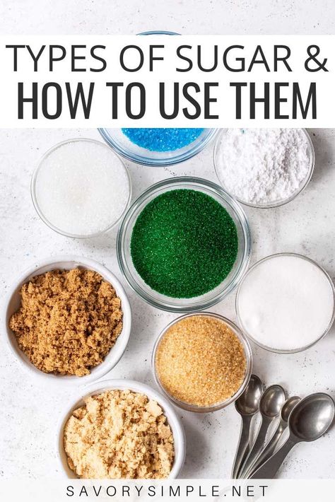 Are you familiar with different types of sugar? Wondering about the difference between cane and turbinado? Let's discuss types of sugar & how to use them. #sugar #baking #savorysimple Cane Sugar Recipes, Easy Recipes For Beginners, No Sugar Foods, Baking With Kids, Cane Sugar, Easy Baking Recipes, Baking Supplies, Pinterest Recipes, Recipes For Beginners