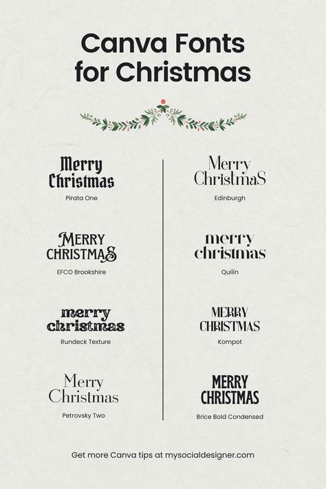 Christmas Fonts On Canva, Christmas Card Fonts, Canva Fonts For Christmas, Christmas Font Pairings, Elegant Christmas Design Graphic, Canva Letters Free, Christmas Service Graphic, Canva Holiday Fonts, Merry Christmas Font Design