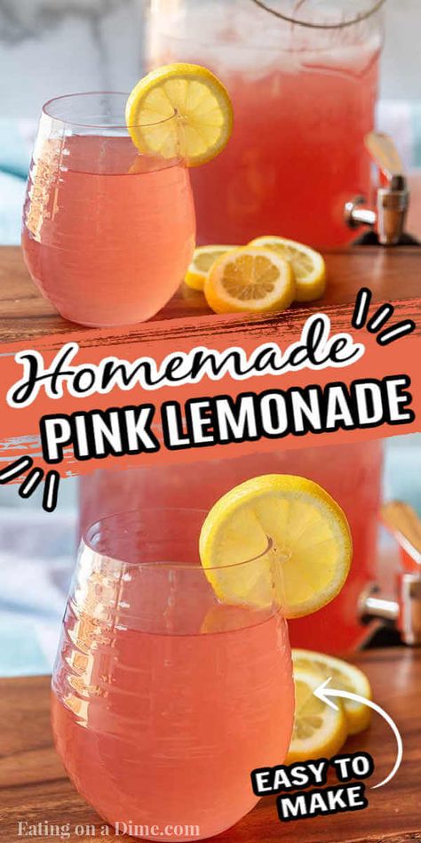 Best Pink Lemonade Recipe, Pink Lemonade Recipe, Pink Lemonade Punch, Easy Lemonade, Good Lemonade Recipe, Lemonade Slush, Easy Lemonade Recipe, Pink Lemonade Recipes, How To Make Lemonade