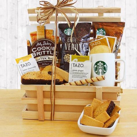 Food Gift Basket Idea #giftbasket ★ Cool and useful gifts for dad who has everything. ★ #gifts #giftidea #giftsfordad #fathersday #giftsforhim Starbucks Gift Baskets, Gift Baskets Diy, Starbucks Ground Coffee, Crate Basket, Baskets Diy, Gift Crates, Food Gift Baskets, Basket And Crate, Starbucks Gift