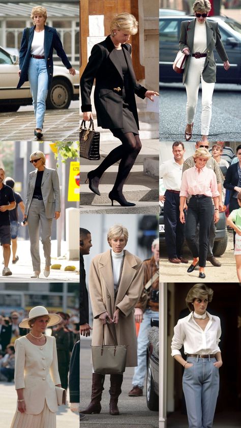 Diana Outfit Aesthetic, Princess Diana Looks, Princess Diana Fall Outfits, Princess Diana Style Classy, Lady Diana Style Outfits, Princess Diana Outfits Style Icons, Princess Diana Winter Outfits, Princess Diana Capsule Wardrobe, Princess Diana Fashion Casual