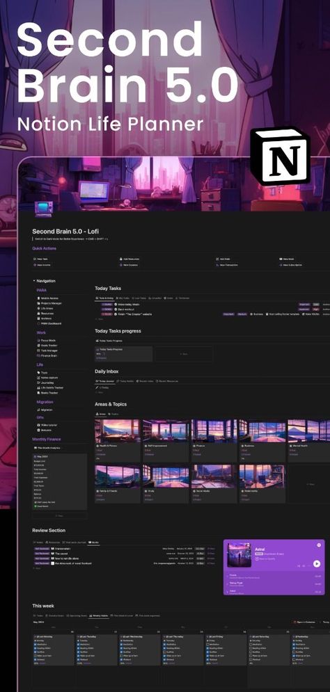 notion template free download Second Brain Notion, Notion Second Brain, Study Planner Free, Life Areas, Ultimate Life Planner, Books Notes, Notion Life Planner, Study Process, Second Brain
