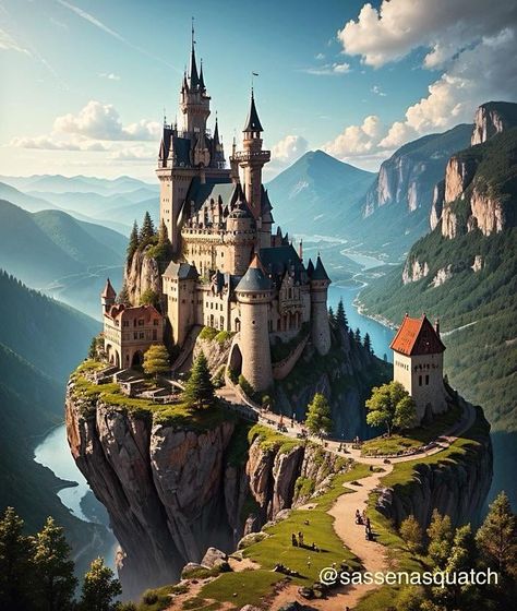 Suddenly, a Castle Castles Built Into Mountains, Castle In The Mountains Art, Cliffside Castle Fantasy Art, Castle In Mountains Art, Famous Castles Around The World, Castle Project, Enchanted Castle, Fantasy Castle, Japanese Architecture