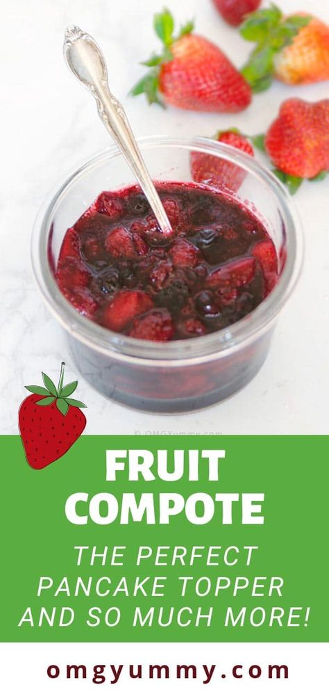 Fruit compote is the best kept secret to add a touch of homemade to any meal. Easy to pull together whether you are using up almost spoiled fruit, frozen fruit, or just picked from the farm. Top your pancakes, waffles, french toast, yogurt or serve with whipped cream for dessert. #freshfruitcompote #fruitcompote #fruittopping #pancakes #breakfast #brunch #dessert #fruitdesserts #berryseason #strawberries #blueberries Toast Yogurt, Brunch Dessert, Fruit Pancakes, Compote Recipe, Pancakes Breakfast, Pancake Toppings, Fruit Sauce, Easy Brunch Recipes, Blueberry Compote