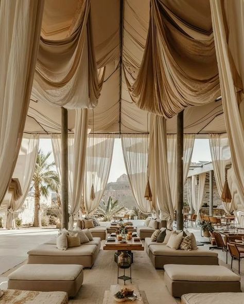 Bohemian Den, Breezeway Decor, Tent Structure, Terracotta Decor, Temporary Structures, Beach Bar, Safari Style, Materials And Textures, Outdoor Ideas