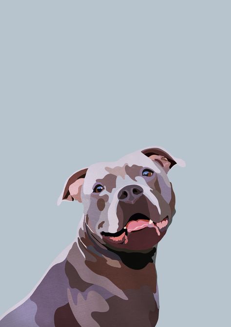 Digital illustration of an English Staffy by artist Brownflower. Purchase prints on RedBubble! Digital Art Dog Pet Portraits, Staffordshire Dog Illustration, Staffy Dog Drawing, Dog Digital Illustration, Staffy Dog Illustration, Pitbull Illustration, English Staffy, English Staffordshire Bull Terrier, Pitbull Drawing