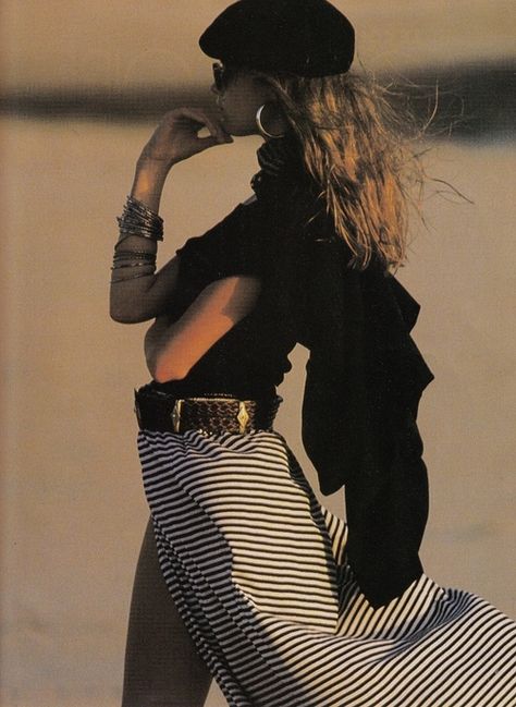 "Variations Marines", ELLE France, July 1989 Photographer : Marc Hispard Model : Meghan Douglas Meghan Douglas, Kelly Lebrock, Low Cut Blouses, Fancy Skirts, 90s Supermodels, 80s And 90s Fashion, Fashion Male, Rachel Green, 1980s Fashion