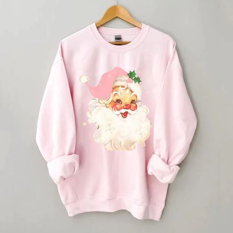 Santa Sweatshirt, Crew Neck Shirt, Print Sweatshirt, Pink Sweatshirt, Print Pullover, Christmas Santa, Christmas Sweatshirts, Casual Sweatshirt, Printed Sweatshirts